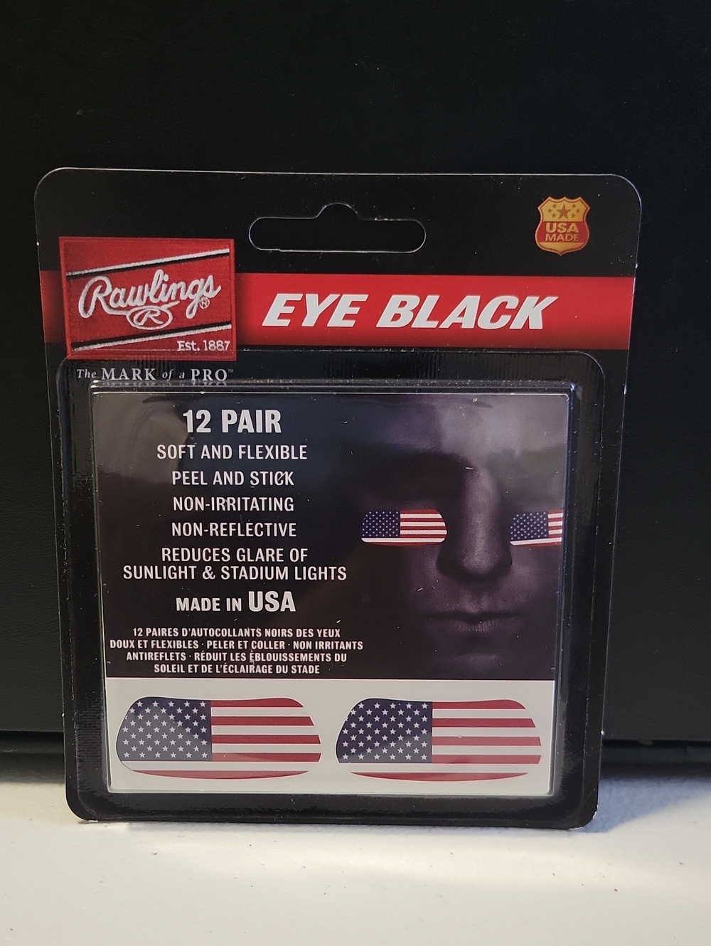 Rawlings Eye Black Stickers - American Flag Design, Black/Red/White